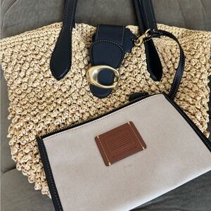 Coach Straw Beige and Black Tote